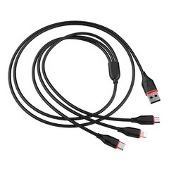USB кабель Borofone BX17 3in1 microUSB-Lightning-Type-C 1.0 м, черный цена и информация | Кабели для телефонов | 220.lv