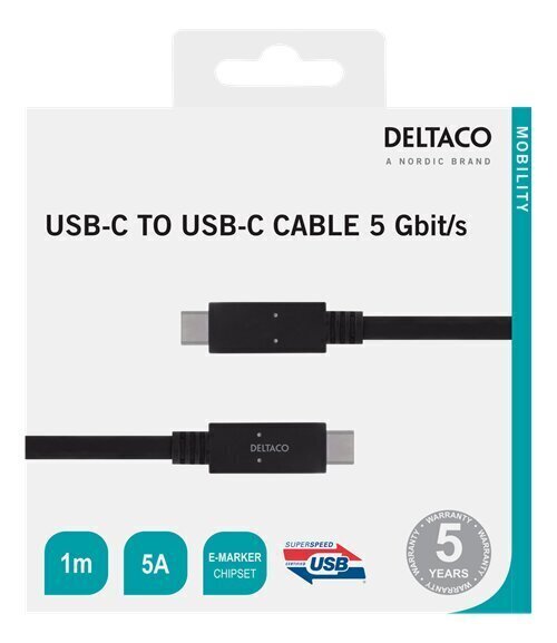 Deltaco USBC-1501M, USB-C, 1 m cena un informācija | Kabeļi un vadi | 220.lv