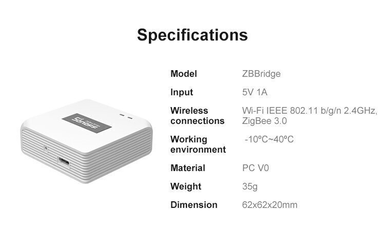 SONOFF ZigBee Bridge - interfeiss starp ZigBee un Wi-Fi ierīcēm цена и информация | Drošības sistēmas, kontrolieri | 220.lv