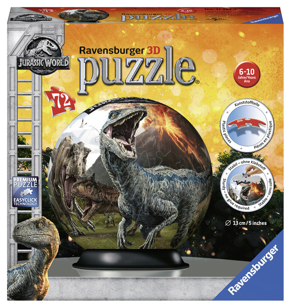 3D puzle Ravensburger Jurrasic World, 72 d. cena un informācija | Puzles, 3D puzles | 220.lv