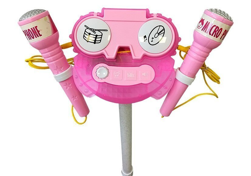 Dubults mikrofons ar mūzikas statīvu un kareoke funkciju, rozā cena un informācija | Attīstošās rotaļlietas | 220.lv