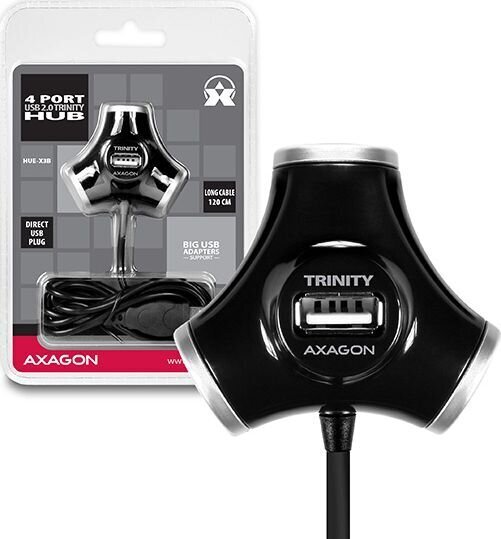 AXAGON HUE-X3B TRINITY USB Hub, 4x USB2.0, Black cena un informācija | Adapteri un USB centrmezgli | 220.lv