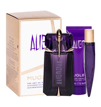 Komplekts sievietēm Thierry Mugler Alien: parfimērijas ūdens EDP 60 ml + ķermeņa losjons 50 ml + ceļojuma parfimērijas ūdens miniatūra EDP 10 ml cena un informācija | Sieviešu smaržas | 220.lv