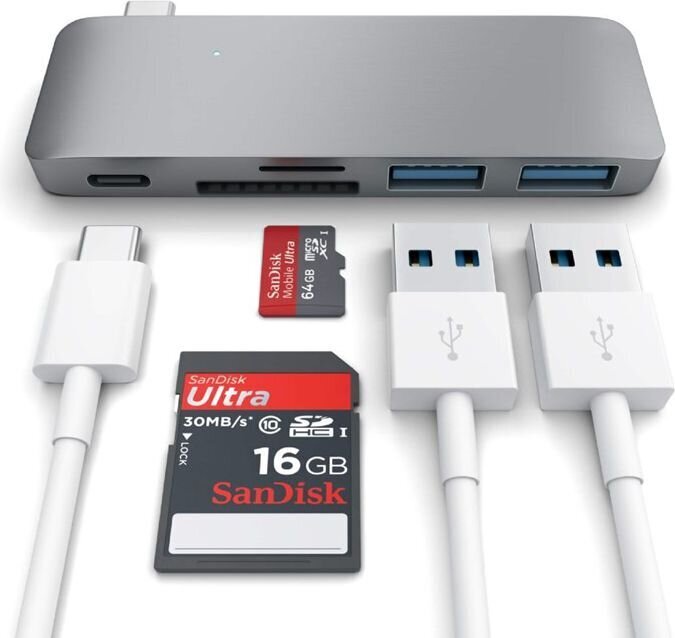 Satechi USB-C Pass Through USB Hub, 3 in 1 sadalītājs. Savietojams ar jaunajiem MacBook, kas ļauj uzlādēt, pelēks cena un informācija | Adapteri un USB centrmezgli | 220.lv