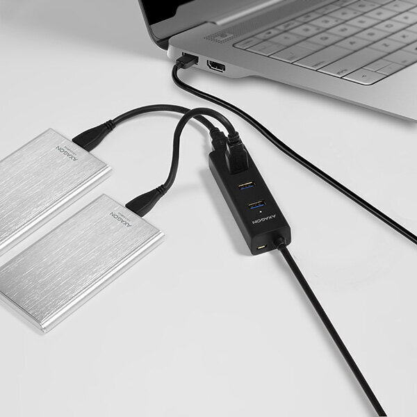 AXAGON HUE-S2BL 4x USB3.0 Charging Hub 1.2m Cable, MicroUSB Charging цена и информация | Adapteri un USB centrmezgli | 220.lv