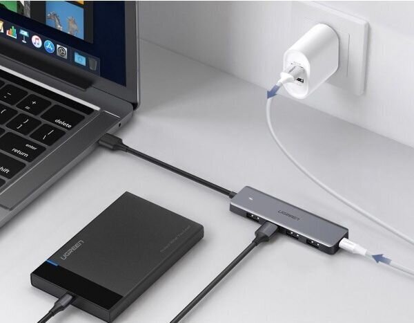 Centrmezgls Ugreen CM219 USB 3.0, USB-C, micro USB, pelēks цена и информация | Adapteri un USB centrmezgli | 220.lv