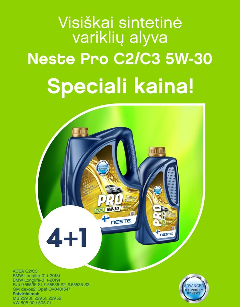 Akcija! Neste Pro C2 / C3 5W-30, 4L + 1L komplekts цена и информация | Motoreļļas | 220.lv