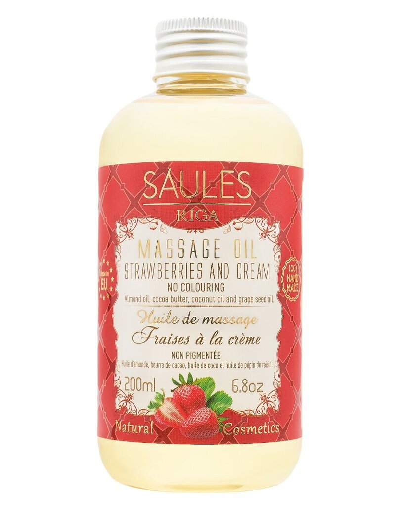 Masāžas eļļa ķermenim STRAWBERRIES AND CREAM Saules Fabrika 200 ml cena un informācija | Masāžas līdzekļi | 220.lv