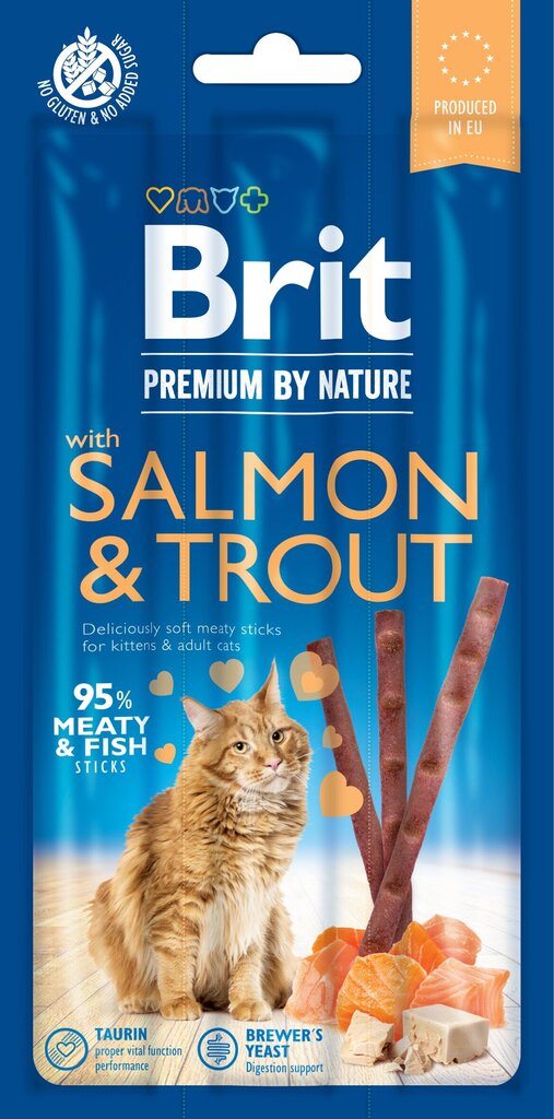 Brit Premium By Nature Gardums Ar Lasi Un Foreli 3gab cena un informācija | Gardumi kaķiem | 220.lv