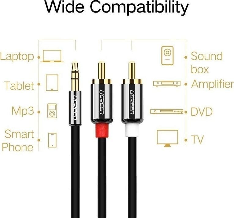 Kabelis Ugreen Jack 3.5mm - RCA (Cinch) x2, 1m UGR164 cena un informācija | Kabeļi un vadi | 220.lv