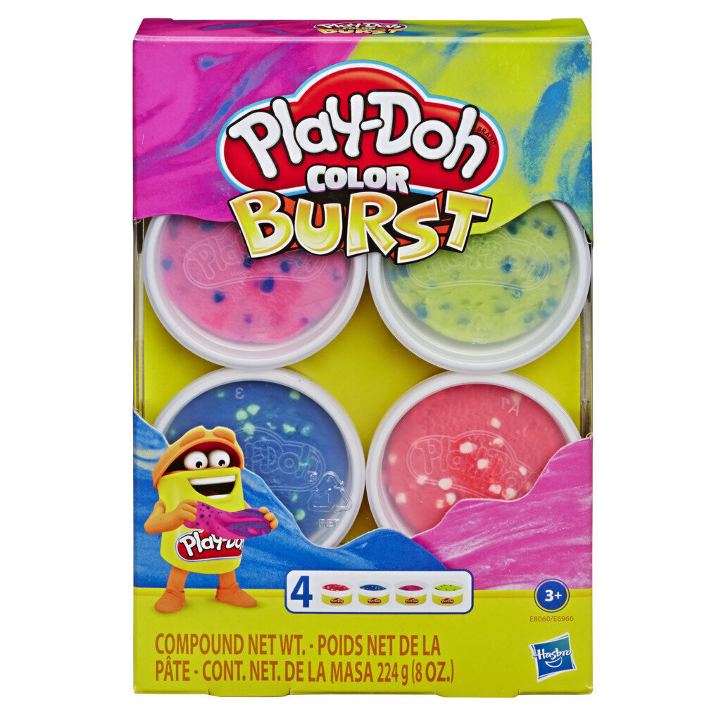 Plastilīna komplekts Play-Doh Color Burst, 4 x 56 g cena un informācija | Attīstošās rotaļlietas | 220.lv