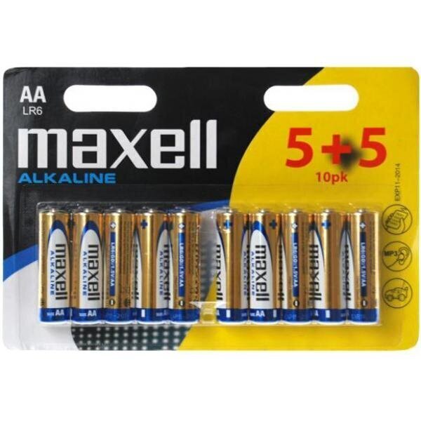 Maxell Alkaline AA barošanas elementi, 10 gab cena un informācija | Baterijas | 220.lv