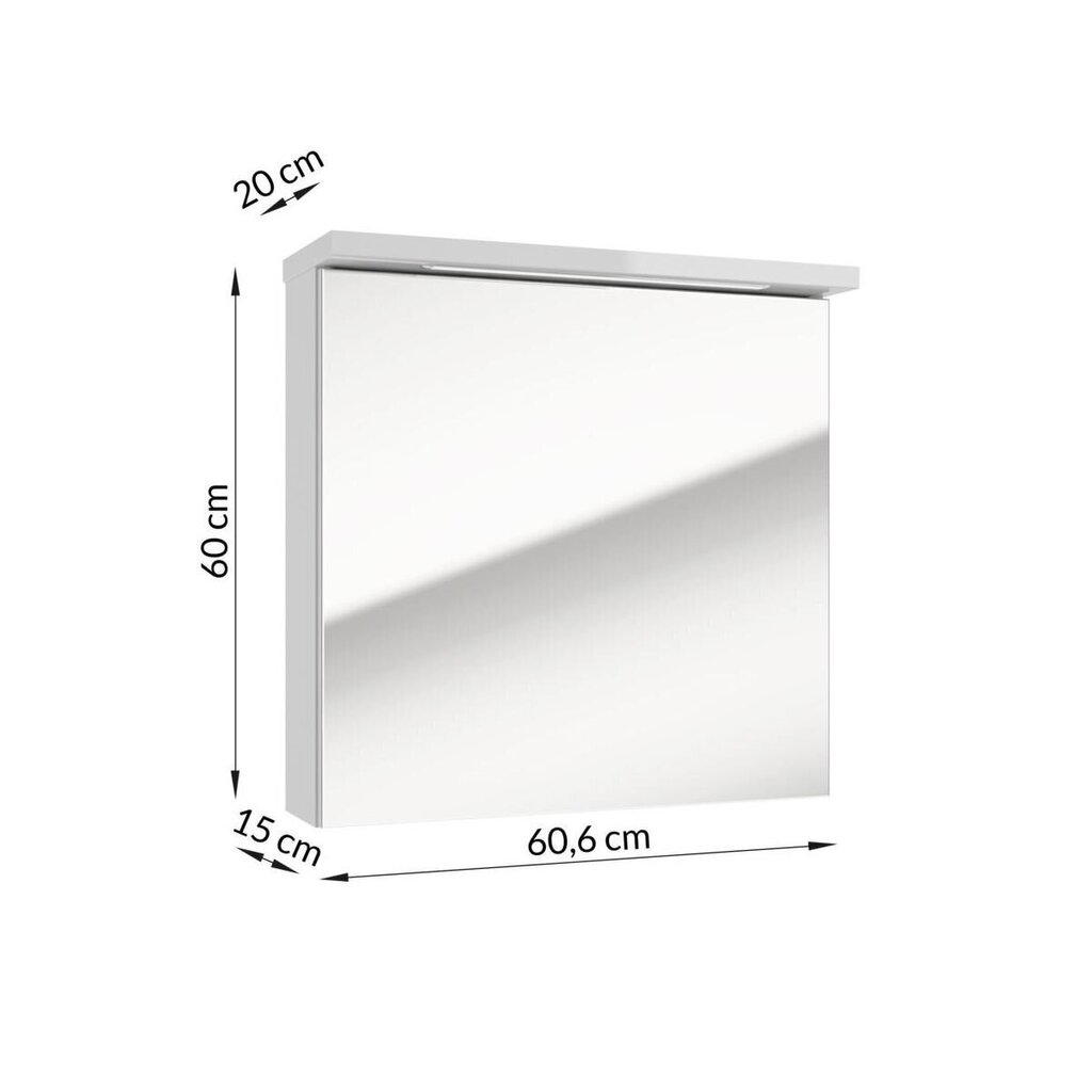 Vannas istabas skapītis ar spoguli Sensea Storm LED 60 1D, balts цена и информация | Vannas istabas skapīši | 220.lv
