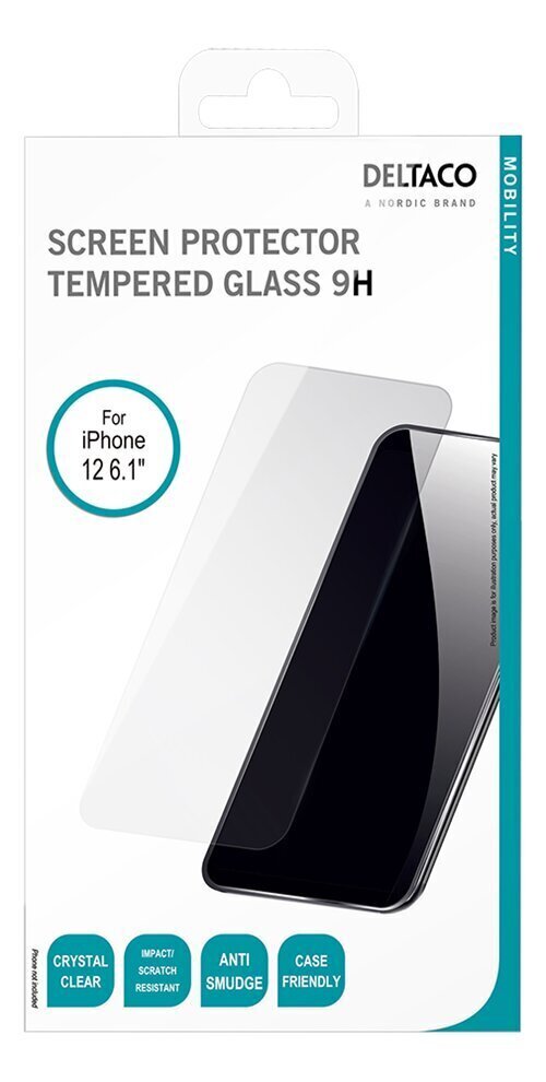DELTACO ekrāna aizsargs piemērots Apple iPhone 12/ 12 Pro 6.1, 2,5D rūdīts stikls, 9H cietība SCRN-20IP61a cena un informācija | Ekrāna aizsargstikli | 220.lv
