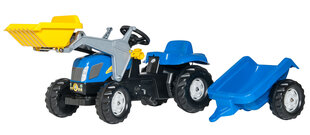 Педальный трактор с прицепом и ковшом «Rolly Toys Rolly Kid NH T7040», синий цена и информация | Конструктор автомобилей игрушки для мальчиков | 220.lv