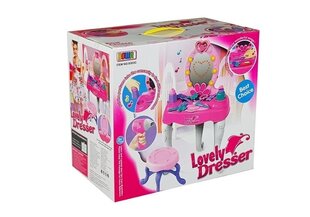 Bērnu skaistumkopšanas galdiņš ar apgaismojumu un krēslu cena un informācija | Rotaļlietas meitenēm | 220.lv