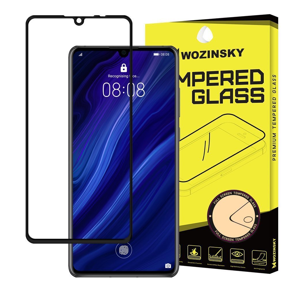 LCD aizsargstikls Wozinsky 5D piemērots maciņam Huawei P30 melns cena un informācija | Ekrāna aizsargstikli | 220.lv