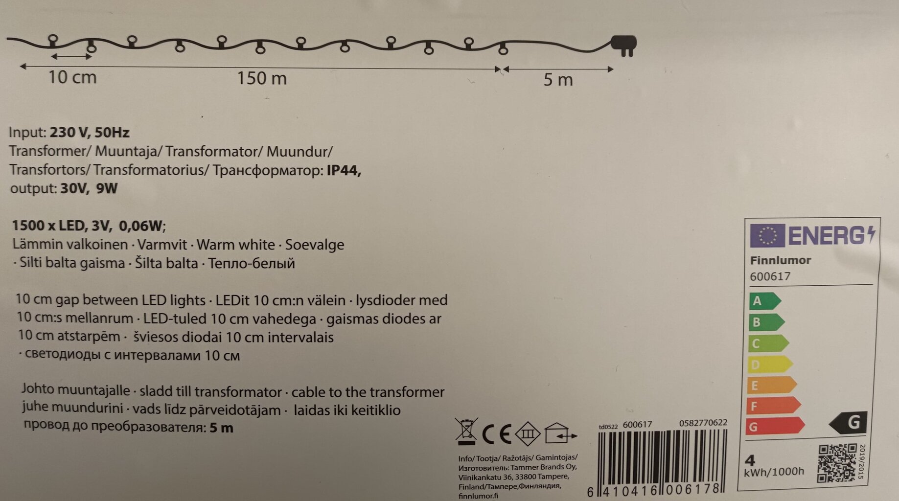 Virtene 1500 LED 600617 cena un informācija | Ziemassvētku lampiņas, LED virtenes | 220.lv