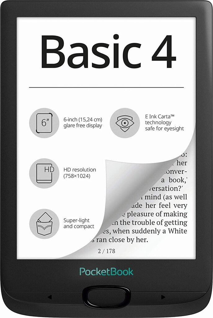 PocketBook Basic 4 eBook reader (PB606-E-WW), melna цена и информация | E-grāmatu lasītāji | 220.lv