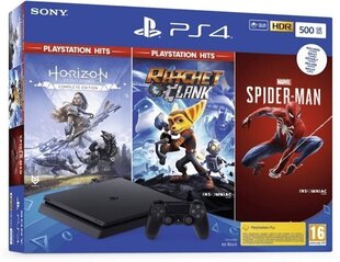 Sony PlayStation 4 (PS4) Slim, 500GB + Horizon Zero Dawn + Ratchet & Clank + Spider Man цена и информация | Игровые приставки | 220.lv