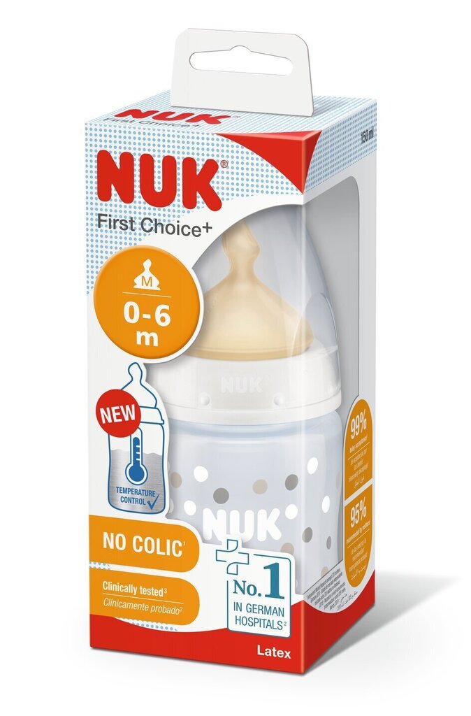 Polipropilēna pudelīte ar temperatūras kontroli NUK FC+, 150 ml, 0-6 mēn. цена и информация | Bērnu pudelītes un to aksesuāri | 220.lv