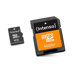 INTENSO 4GB MicroSDHC with Adapter Class 10 cena un informācija | Atmiņas kartes mobilajiem telefoniem | 220.lv