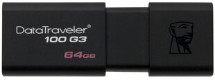 Zibatmiņa KINGSTON DataTraveler 100 G3 64 GB, USB 3.0 cena un informācija | USB Atmiņas kartes | 220.lv