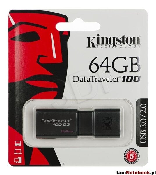 Zibatmiņa KINGSTON DataTraveler 100 G3 64 GB, USB 3.0 internetā