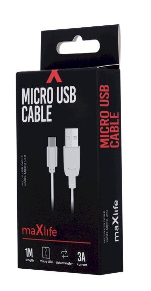 Maxlife Universāls Micro USB Fast Charge 3A Datu un Uzlādes Kabelis 1m Balts cena un informācija | Savienotājkabeļi | 220.lv
