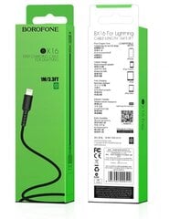 Провод Borofone X16 Lightning (MD818) из прочного материала, 100 см, черный цена и информация | Кабели для телефонов | 220.lv