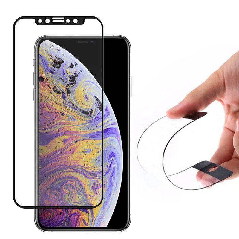 Wozinsky Full Cover Flexi Nano Glass Hybrid Screen Protector stikls piemērots iPhone 12 Mini, Melns cena un informācija | Ekrāna aizsargstikli | 220.lv