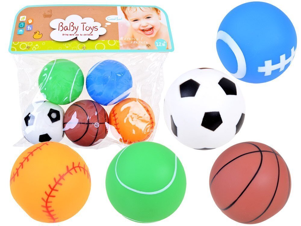 Gumijas čākstošas bumbiņas Baby Toys, 5 gab. cena un informācija | Rotaļlietas zīdaiņiem | 220.lv