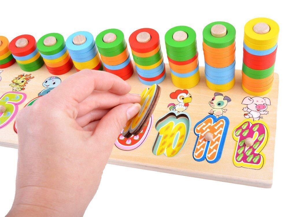 Krāsaina koka puzle ar cipariem cena un informācija | Rotaļlietas zīdaiņiem | 220.lv