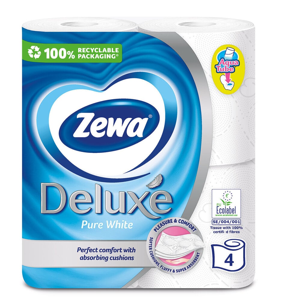 Tualetes papīrs ZEWA Deluxe Pure White, 3 slāņu, 4 ruļļi цена и информация | Tualetes papīrs, papīra dvieļi | 220.lv