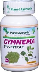 Uztura bagātinātājs cukura diabēta, aptaukošanās gadījumiem Gymnema sylvestrae BIO, Planet Ayurveda™, 60 kapsulas cena un informācija | Vitamīni, preparāti, uztura bagātinātāji labsajūtai | 220.lv