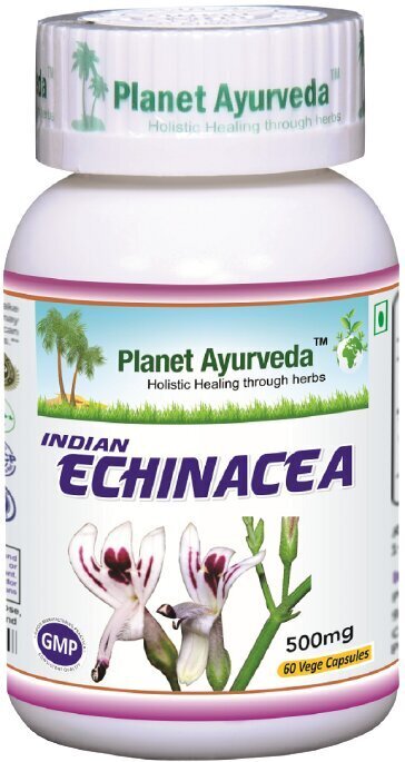 Uztura bagātinātājs pret gripu, saaukstēšanos, sinusītu, Indian Echinacea, Planet Ayurveda™, 60 kapsulas cena un informācija | Vitamīni, preparāti, uztura bagātinātāji labsajūtai | 220.lv