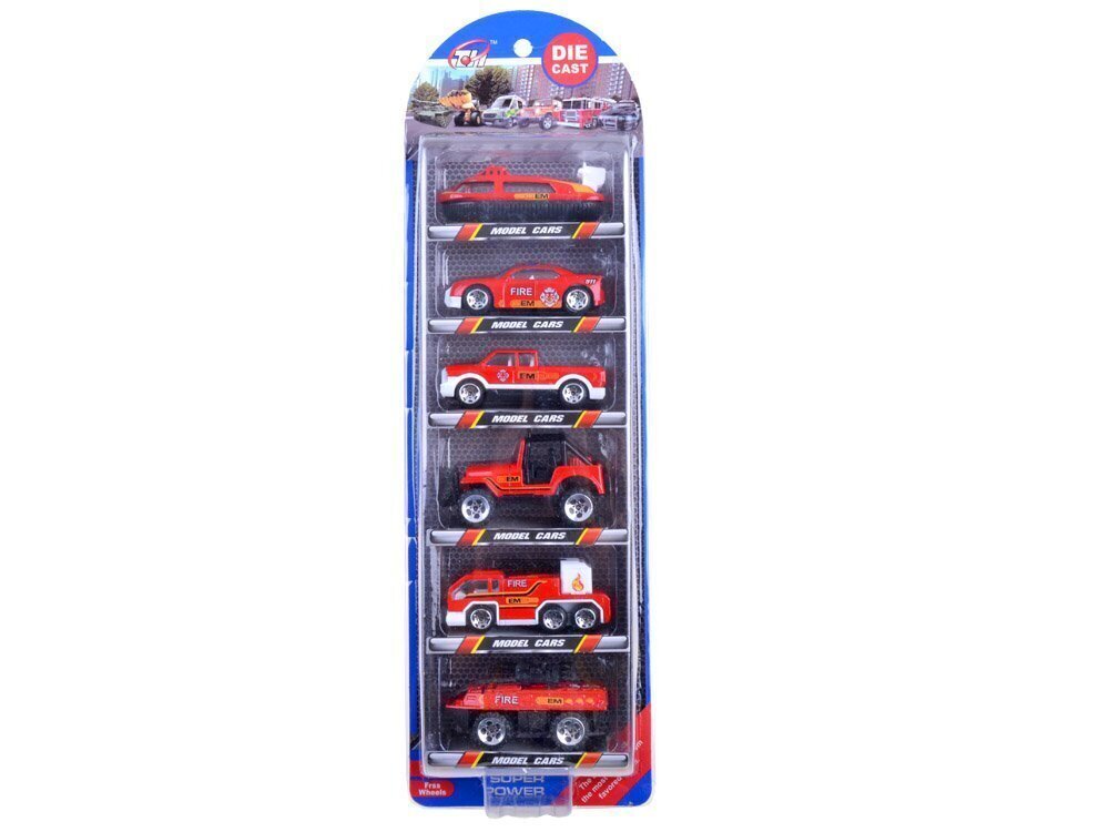 Metāla ugunsdzēsēju glābšanas transportlīdzekļu komplekts Die Cast, 6 gab. cena un informācija | Rotaļlietas zēniem | 220.lv