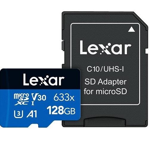 Lexar High-Performance 633x UHS-I micro SDXC, 128 GB, Class 10, U3, V30, A1, 45 MB цена и информация | Atmiņas kartes fotokamerām | 220.lv