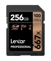 LEXAR PRO 667X SDXC UHS-I U3 (V30) R100/W90 256GB цена и информация | Карты памяти для фотоаппаратов | 220.lv