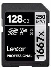 Atmiņas karte LEXAR PRO 1667X SDXC UHS-II U3 (V60) R250/W120 128G цена и информация | Карты памяти для фотоаппаратов | 220.lv