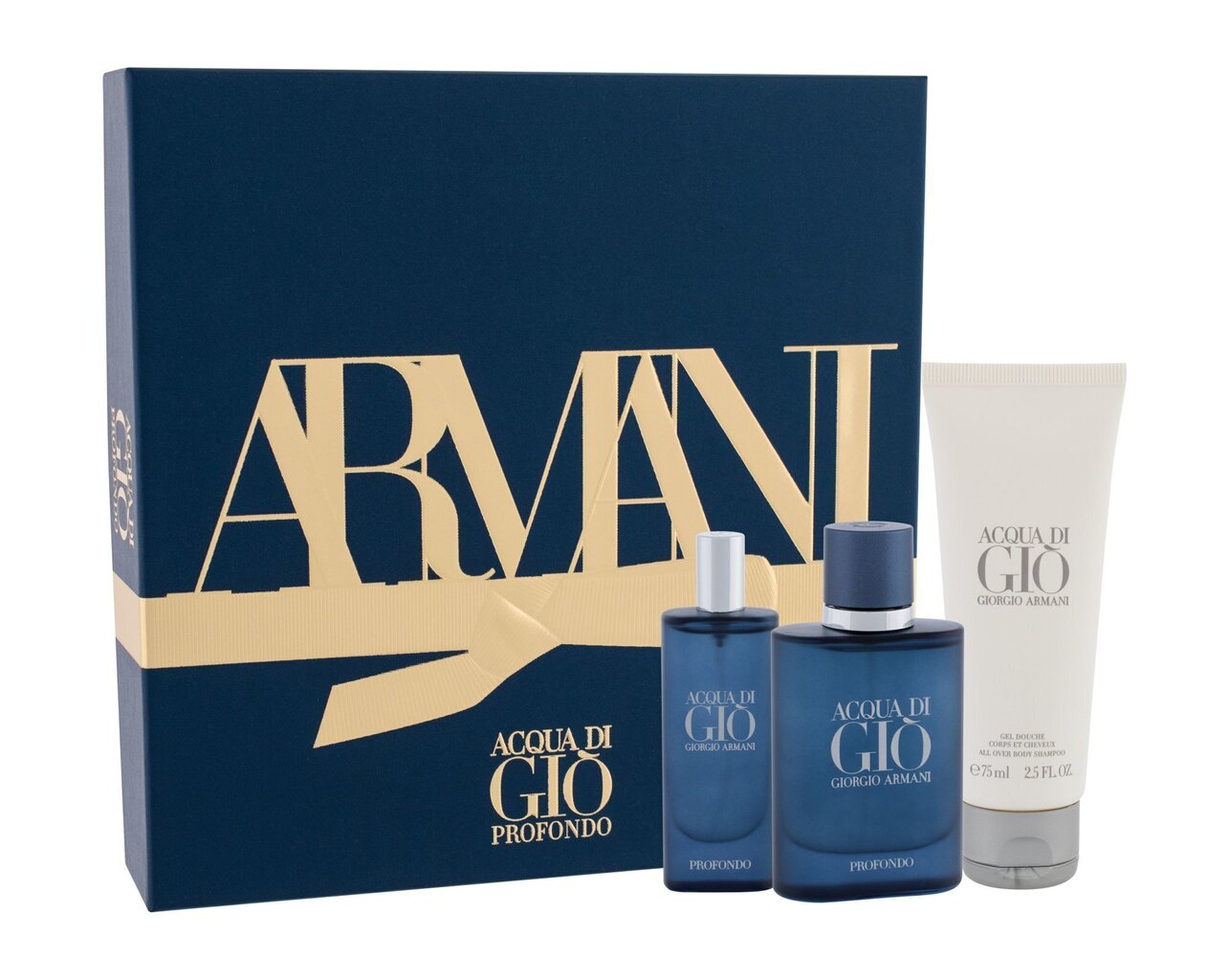 Komplekts Giorgio Armani Acqua Di Gio Profondo vīriešiem: parfimērijas ūdens EDP, 40 ml + EDP, 15 ml + dušas želeja, 75 ml cena un informācija | Parfimēta vīriešu kosmētika | 220.lv