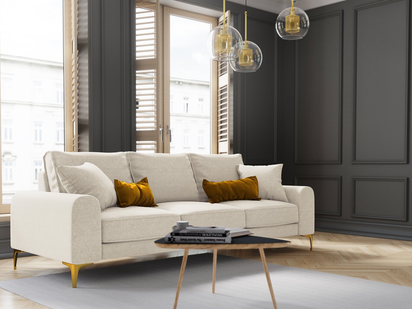 Trīsvietīgs dīvāns Mazzini Sofas Madara 222 cm, gaišas smilškrāsas cena un informācija | Dīvāni | 220.lv