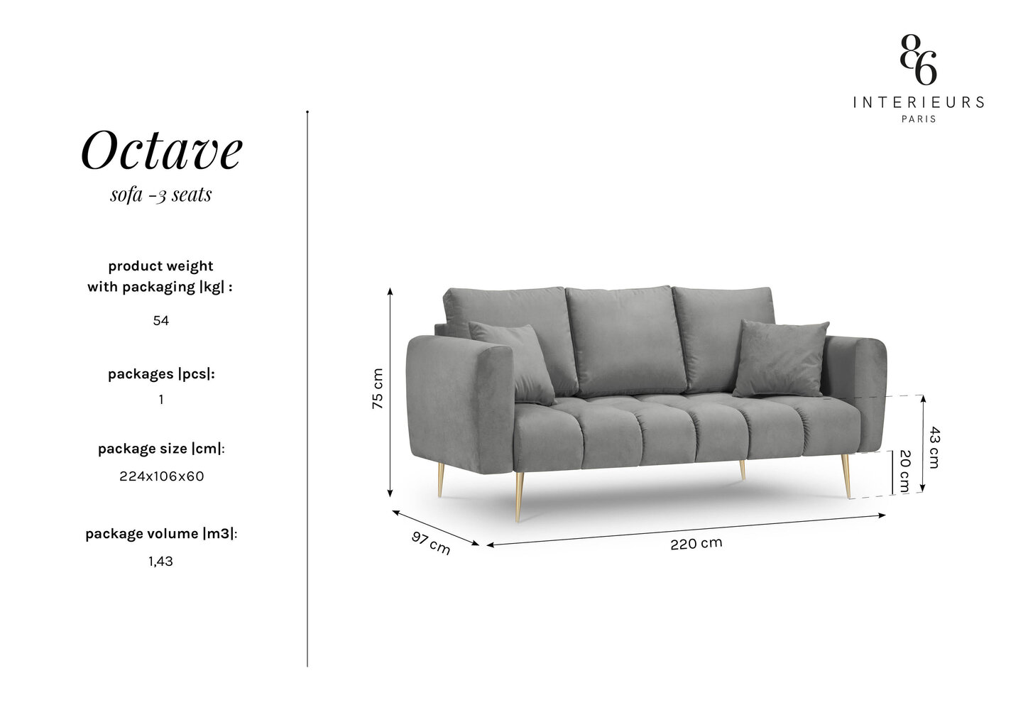 Dīvāns Interieurs86 Octave, smilškrāsas cena un informācija | Dīvāni | 220.lv