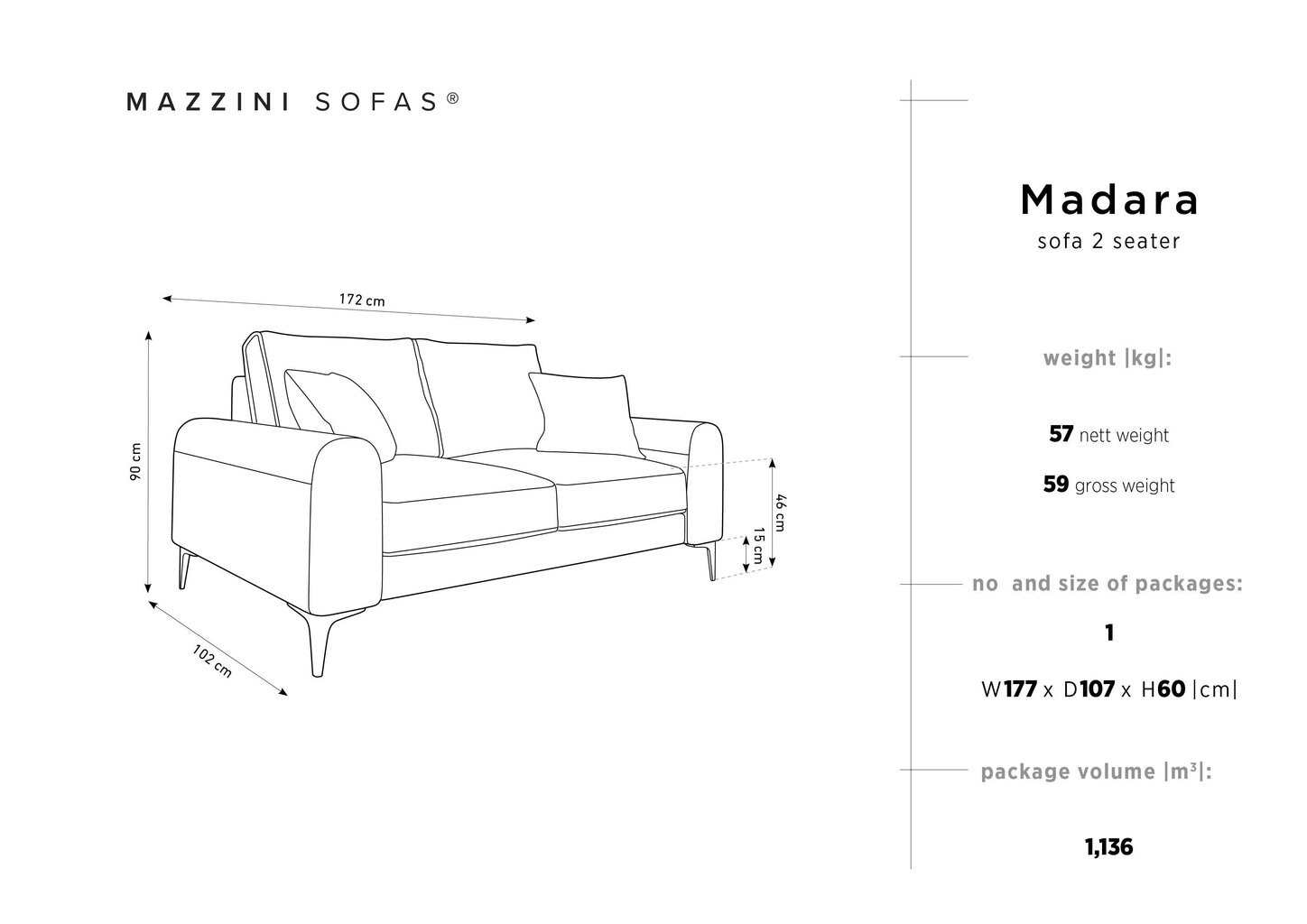 Divvietīgs dīvāns Mazzini Sofas Madara, smilškrāsas cena un informācija | Dīvāni | 220.lv