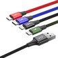 Baseus Lightning / USB Type C / 2x micro USB neilona pīts kabelis 3.5A 1.2m melns cena un informācija | Savienotājkabeļi | 220.lv