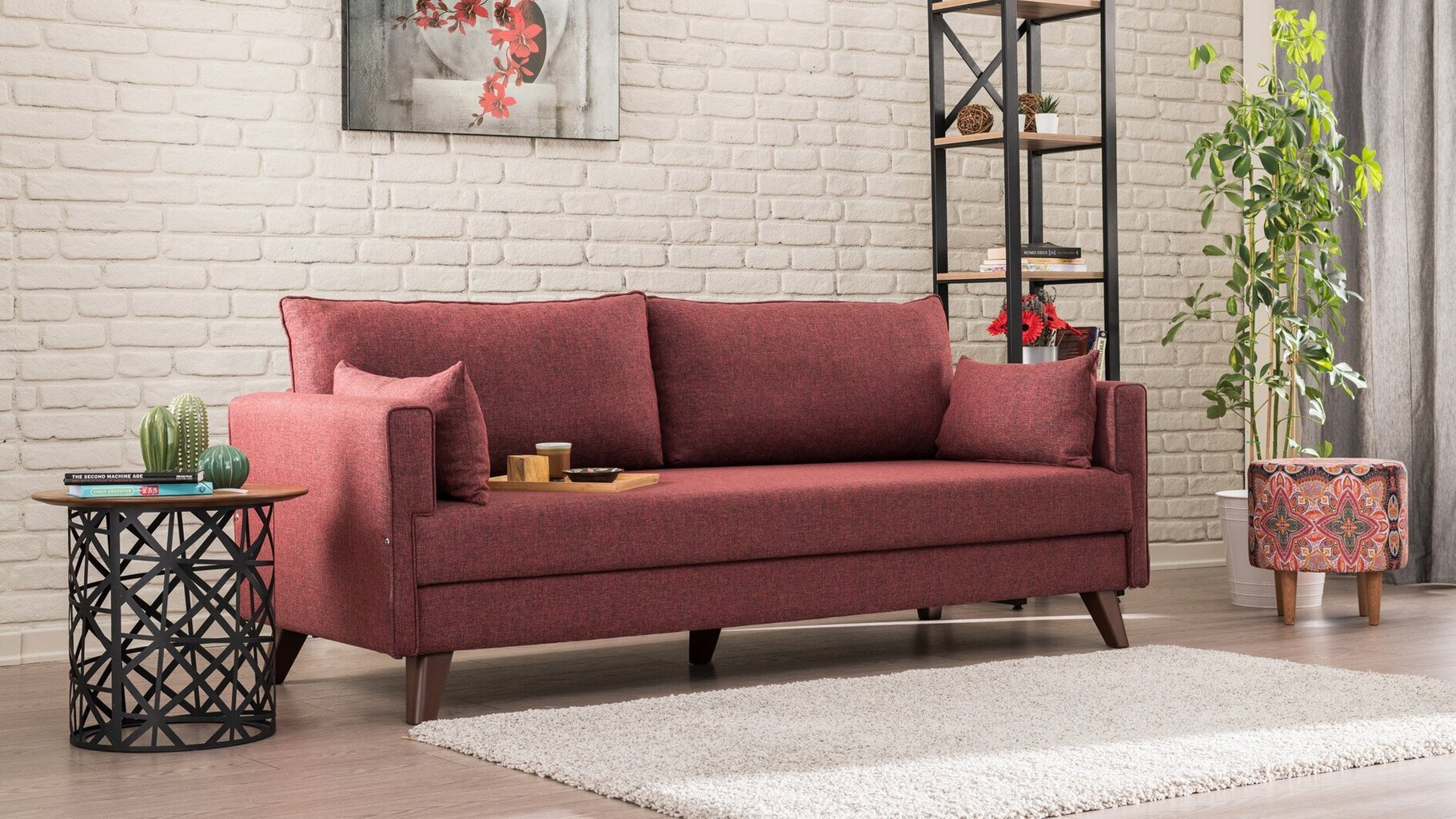 Izvelkamais dīvāns Artie Bella 208, sarkans цена и информация | Dīvāni | 220.lv