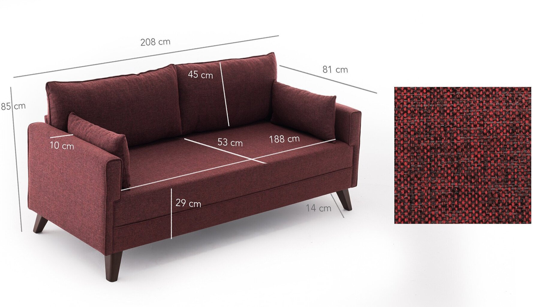 Izvelkamais dīvāns Artie Bella 208, sarkans cena un informācija | Dīvāni | 220.lv