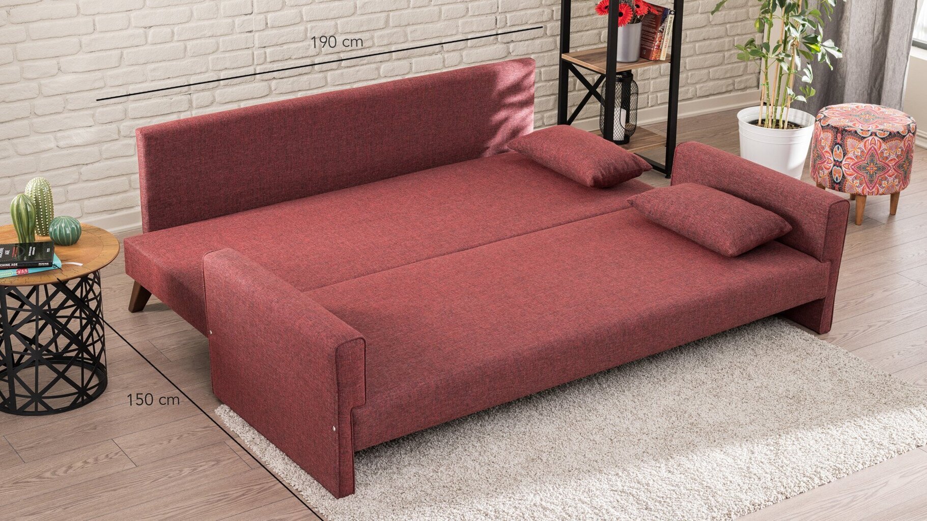 Izvelkamais dīvāns Artie Bella 208, sarkans цена и информация | Dīvāni | 220.lv