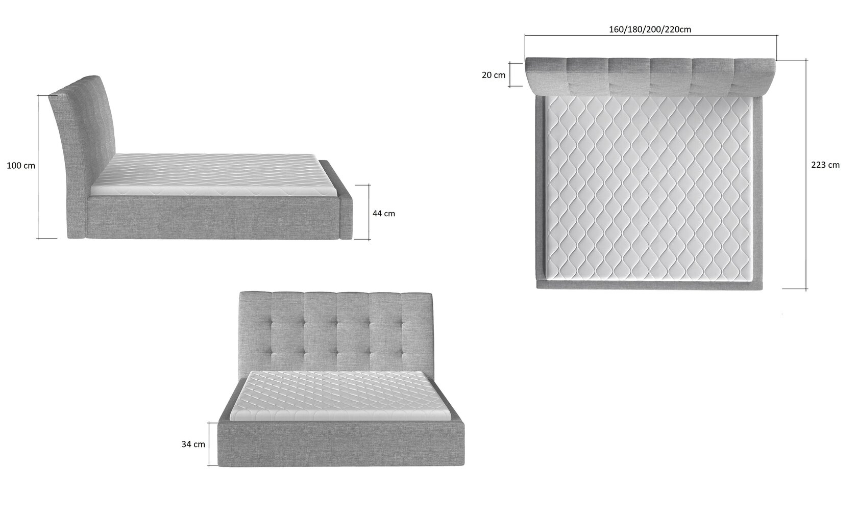 Gulta NORE Inge 20, 200x200 cm, melna cena un informācija | Gultas | 220.lv