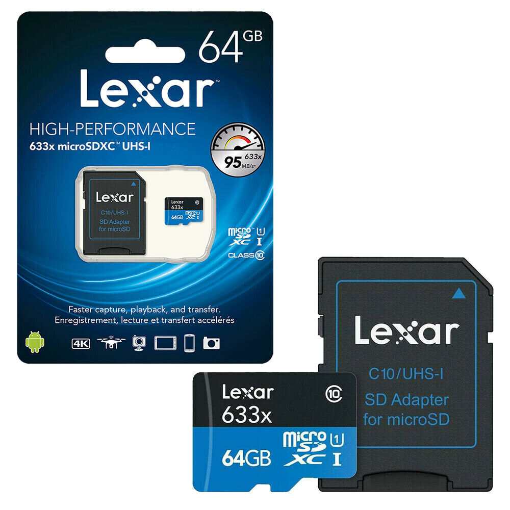 Lexar High-Performance 633x UHS-I micro SDXC, 64 GB, Class 10, U3, V30, A1, 45 MB цена и информация | Atmiņas kartes mobilajiem telefoniem | 220.lv